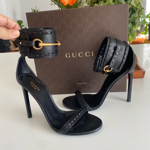 Gucci Shoes - Gucci Black Leather High Heel Ankle-Strap Sandals